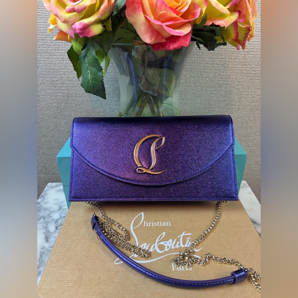 NWT Christian Louboutin Jacaranda Metallic Purple Clutch Crossbody -Retail $1350